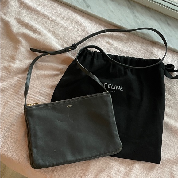Celine Trio Dark Gray Leather Crossbody Bag- Large size - Picture 1 of 14